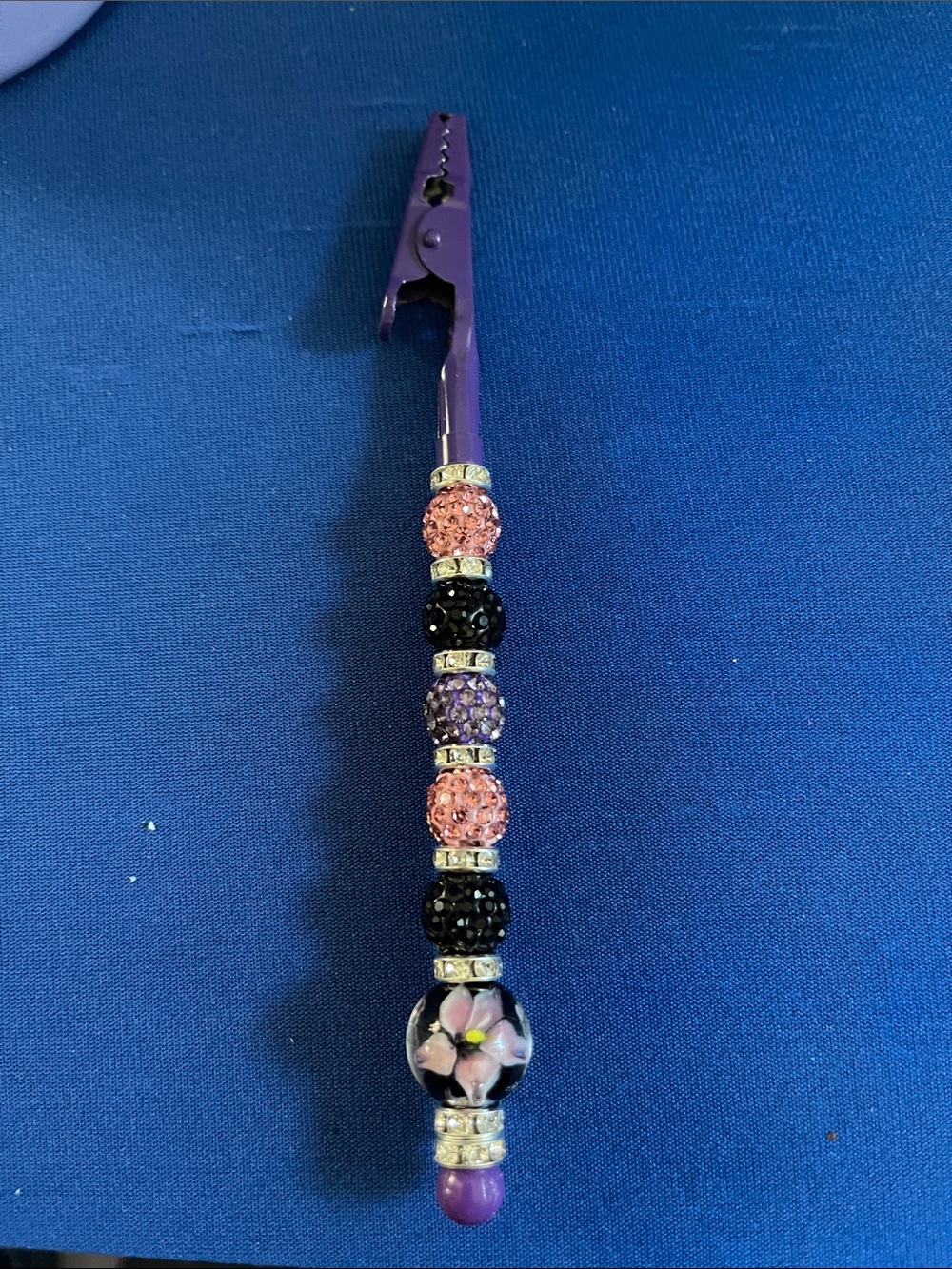 Purple, pink and black Beaded Alligator Clip